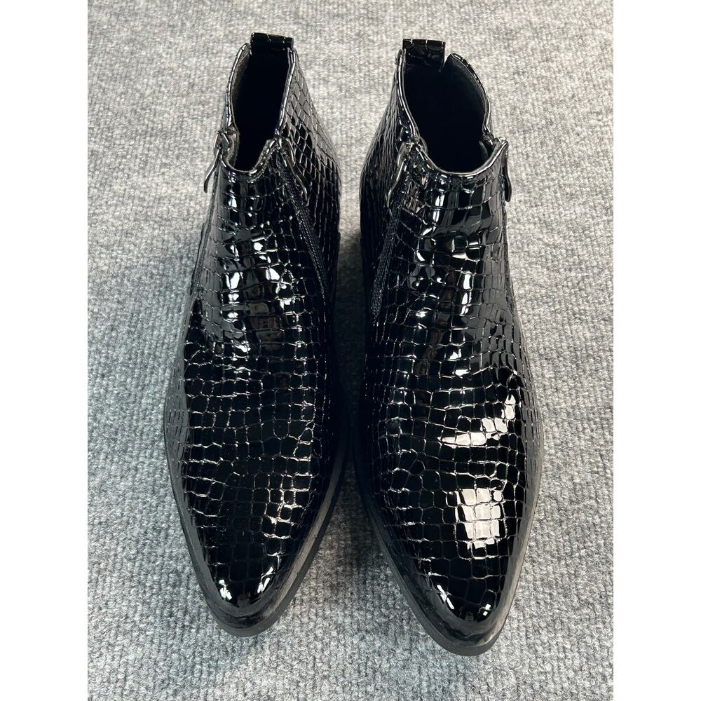 Santimon Men's Patent Croc Embossed Ankle Boots Black Side Zip 8M Deadstock - Picture 2 of 14